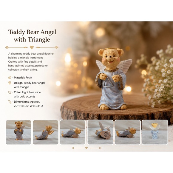 Angel Teddy Babies Other - Angel Teddy Babies Bear Figurine with Triangle Blue Robe Halo Resin Miniature